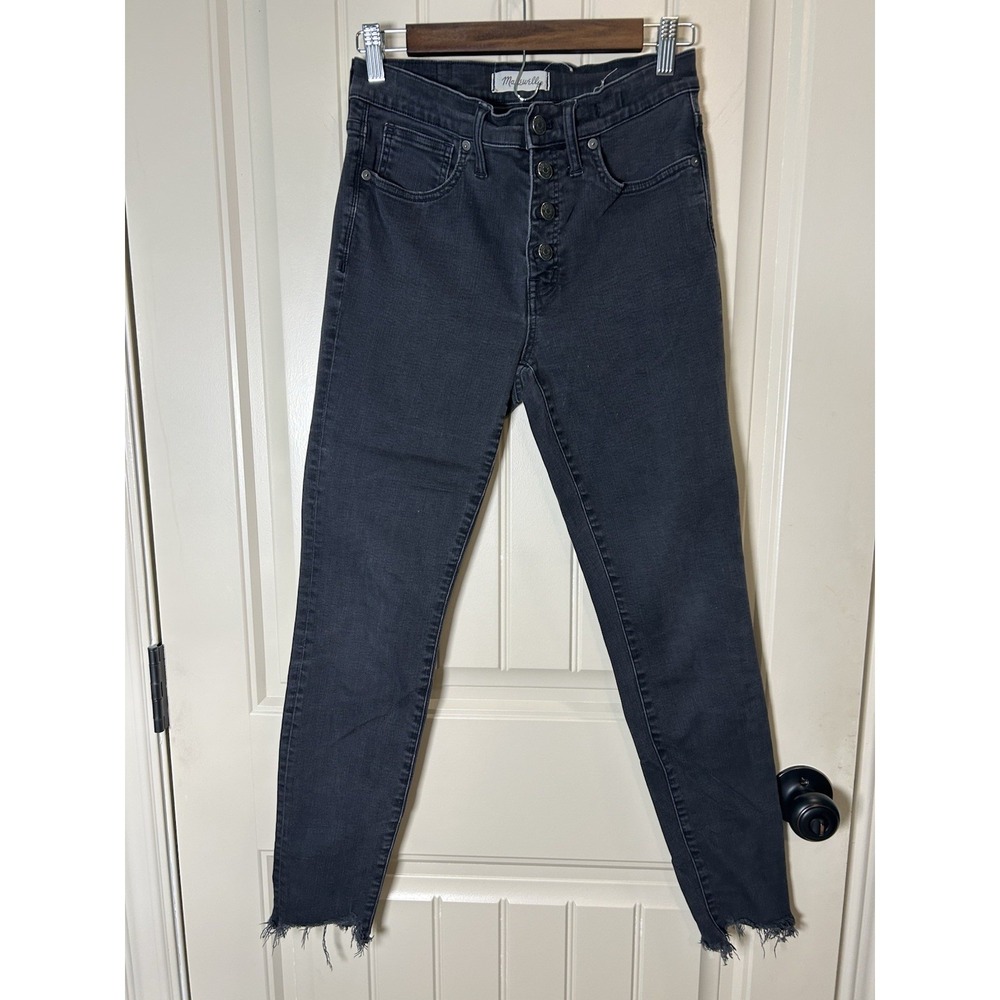 Madewell Women's Black  9" High Rise Skinny Jeans Sz 28 Black Wash Raw Hem Chic